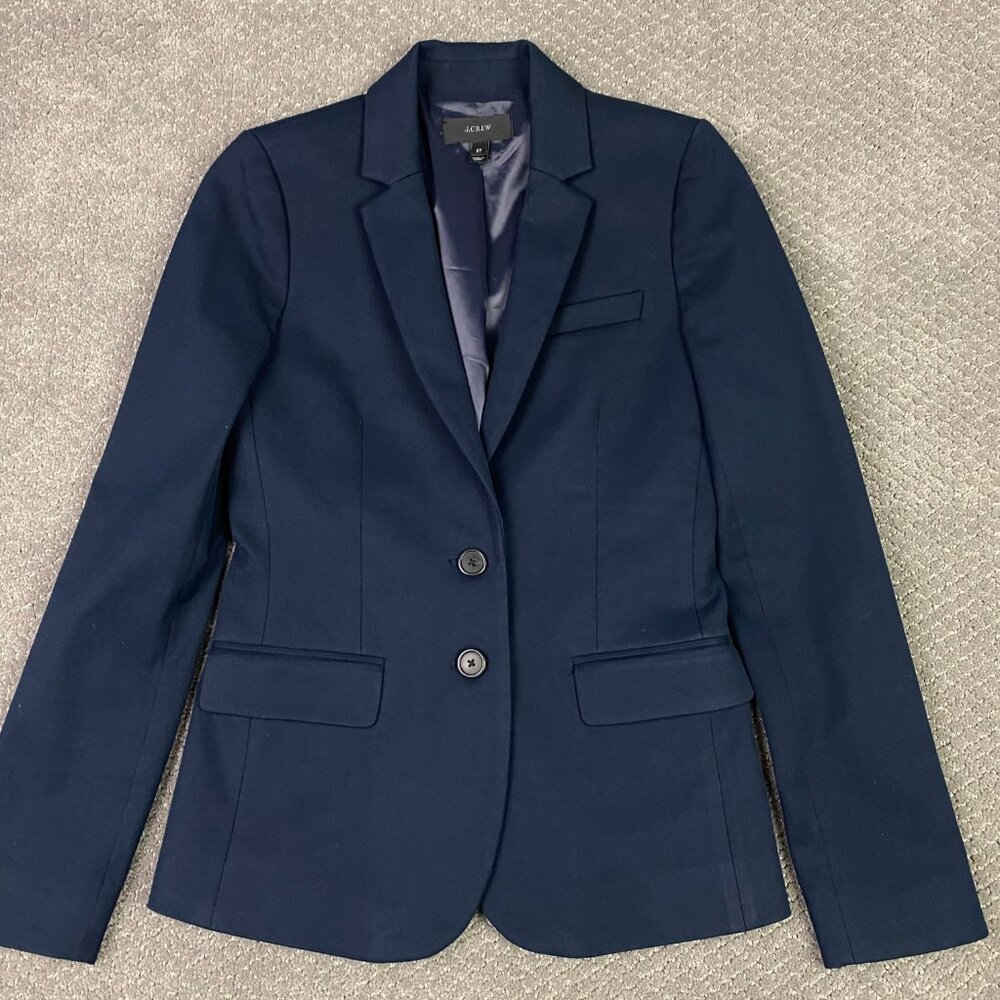 J. CREW Blazer Women's 2T 2 Tall Blue Cotton Blend Stretch